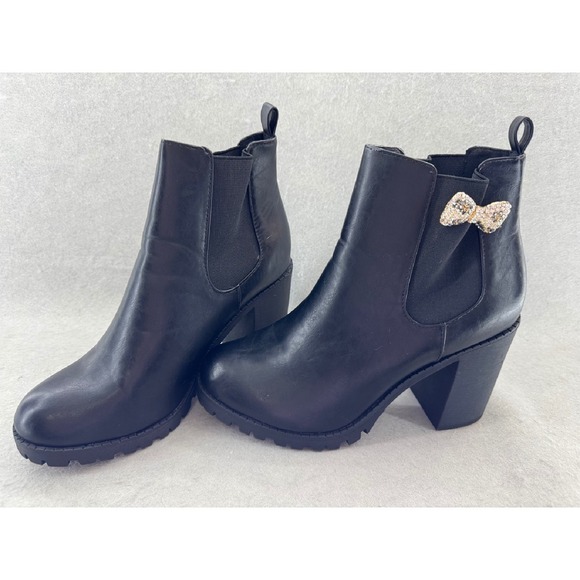 Soda Womens Chelsea Pull On Tab Lug Block Ankle Boot Black Size 11 - Picture 3 of 9